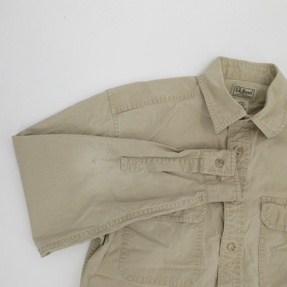 LL Bean Mens Khaki Tan Cotton Canvas Long Sleeve Utility Button Down Shirt S REG